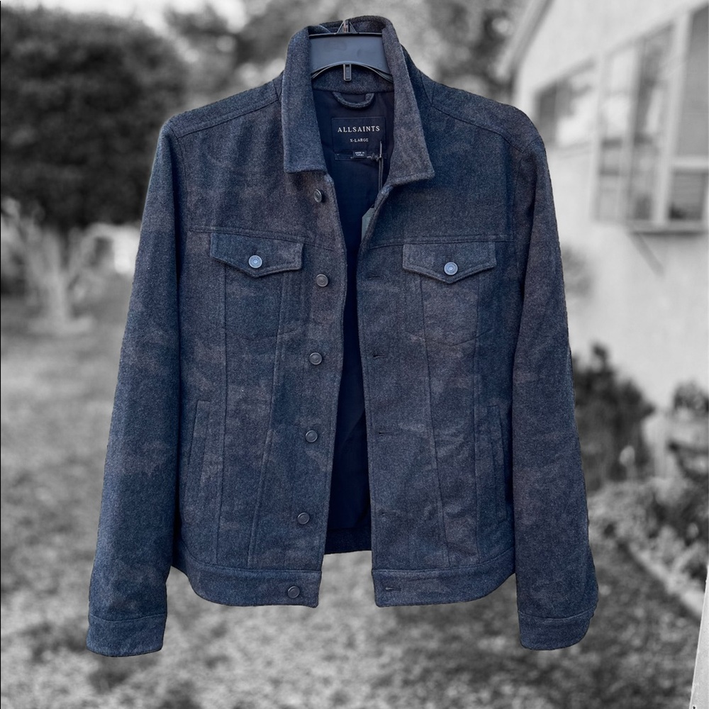 Men's All Saints Wilson Wool Camouflage Trucker Jacket XL
